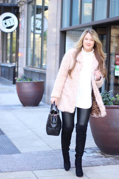 white chunky sweaters leather leggings