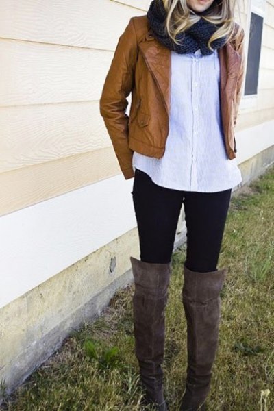 white long button up shirt boots