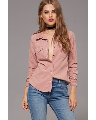 pink corduroy button up shirt choker