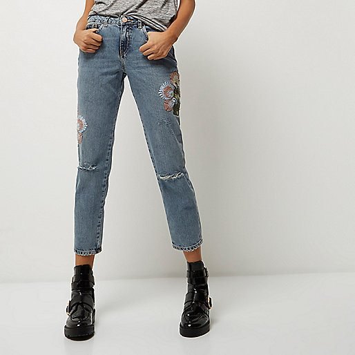 embroidered cigarette jeans leather ankle boots