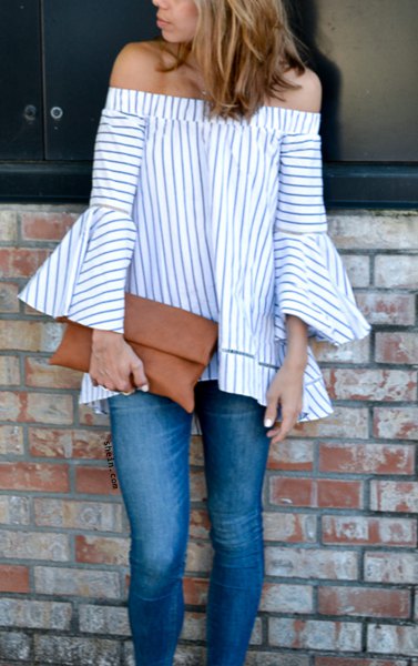 striped shoulder sleeve blouse
