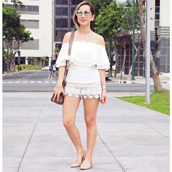 white off shoulder top lace mini skirt