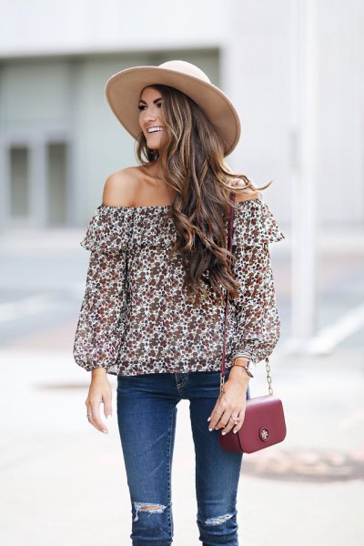 red and white flowers off the shoulder