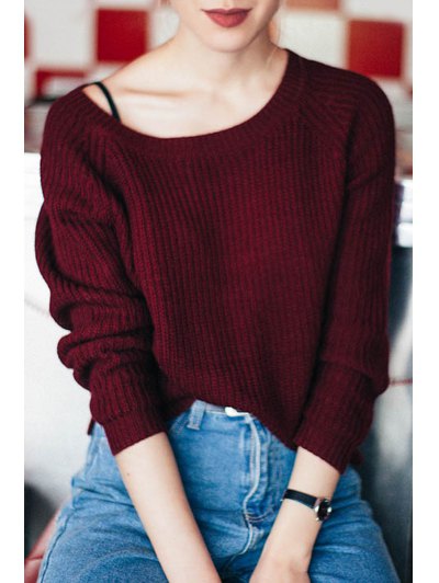 burgundy ribbed sweater with boat neck over the top of the vest