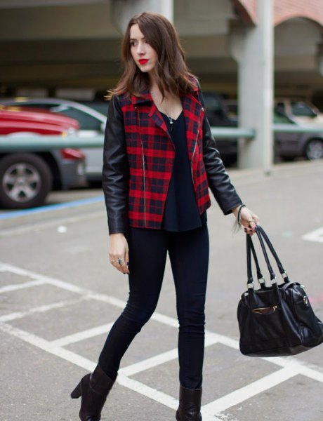 red and black checkered leather jacket