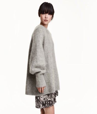 gray oversized mohair knitted sweater mini skirt