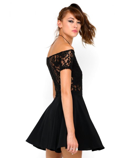 black lace of the shoulder mini dress