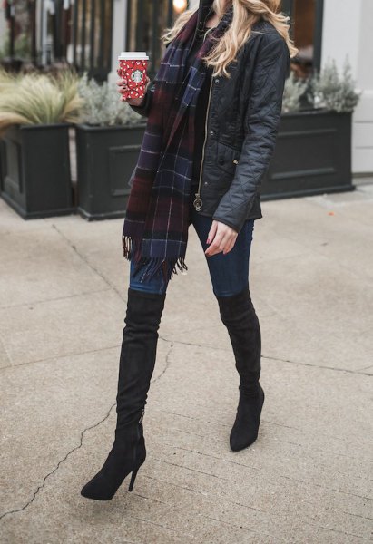 navy and black plaid scarf
