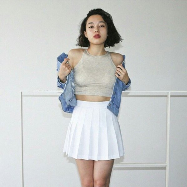 gray cropped halter jacket with top