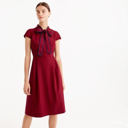 red tie neckline sleeve wool dress
