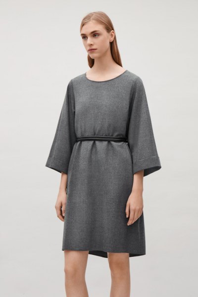 gray overall waist dress in the waist