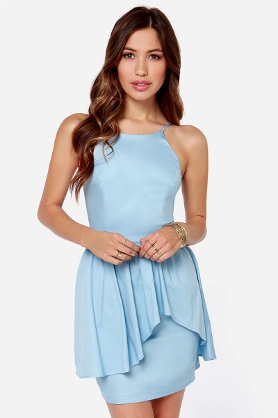 blue ruffle boydcon mini dress
