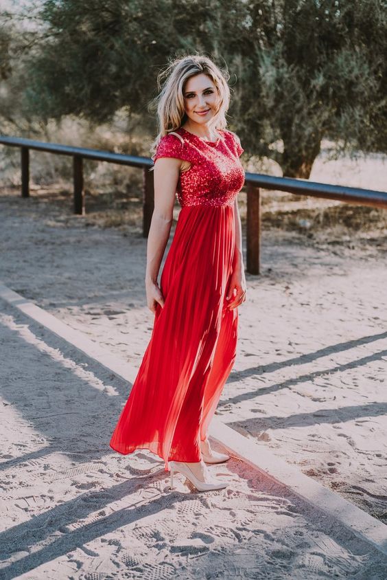 red sequin dress tulle mix