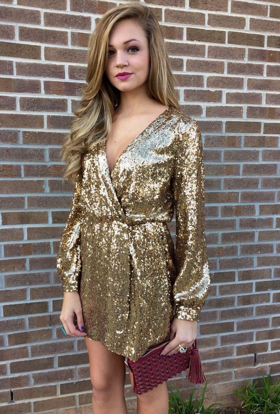gold sparkly dress wrapped