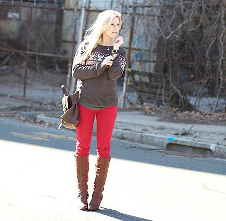 gray sweater knee high boots