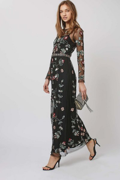 black spaghetti strap maxi floral dress