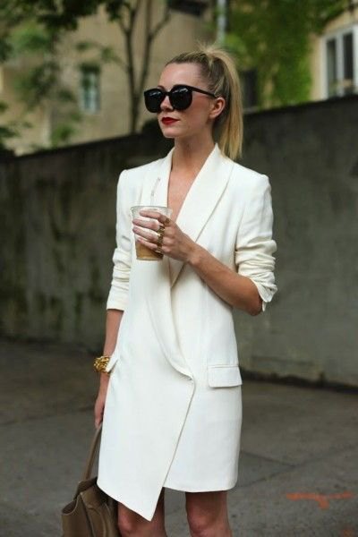 white asymmetrical tuxedo dress