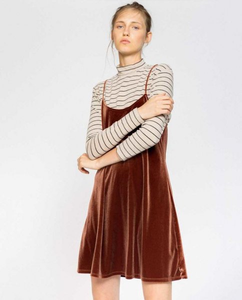 brown dress in striped striped striped long sleeve tee