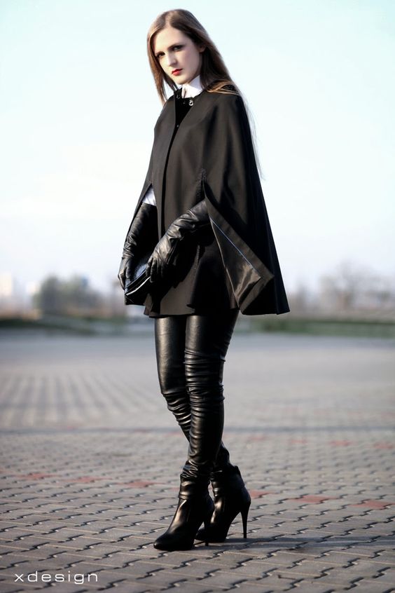 long black gloves leather pants