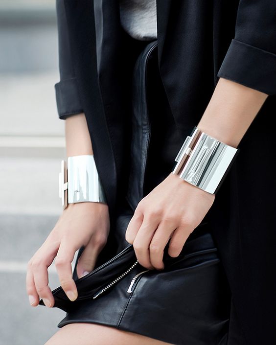 silver cuff bracelet leather