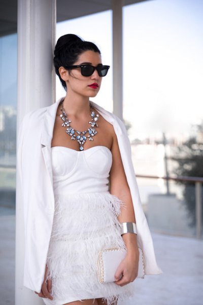 darling mini fringe dress white blazer