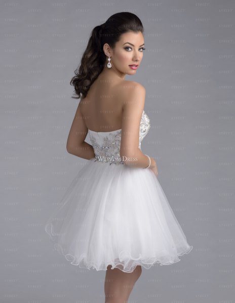 low back strapless white tulle dress