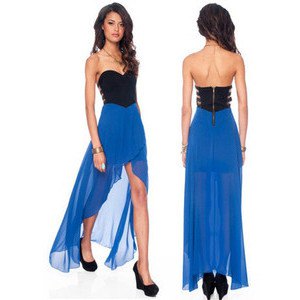 strapless black and royal blue high low dress