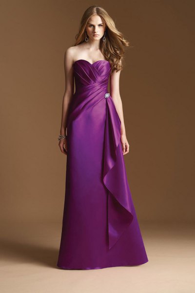 purple satin wrap bridesmaid dress