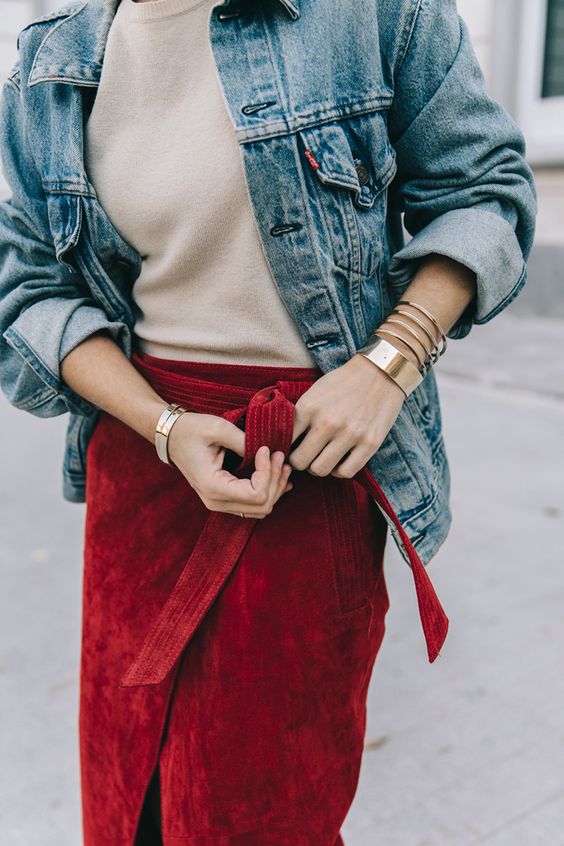 suede skirt red wrap