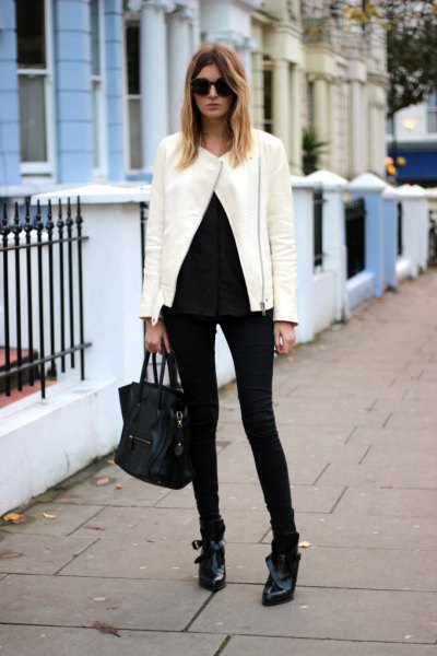 white jacket all black outfit