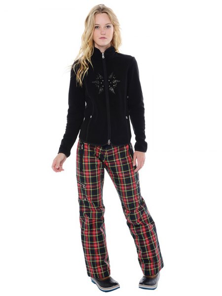fleece jacket black and red checkered loose fit pants