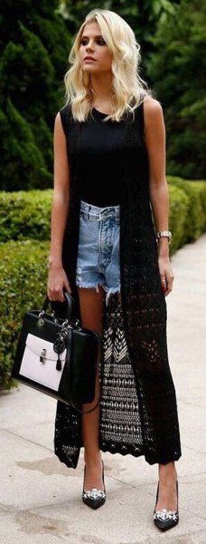 long black crochet cardigan jeans