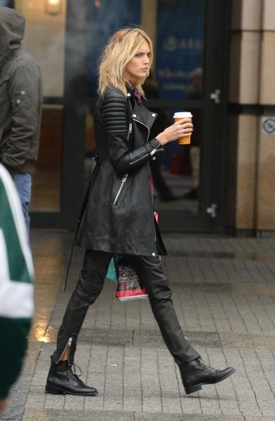ankle boots in leather jacket