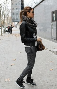 black studded high top leather sneakers scarf