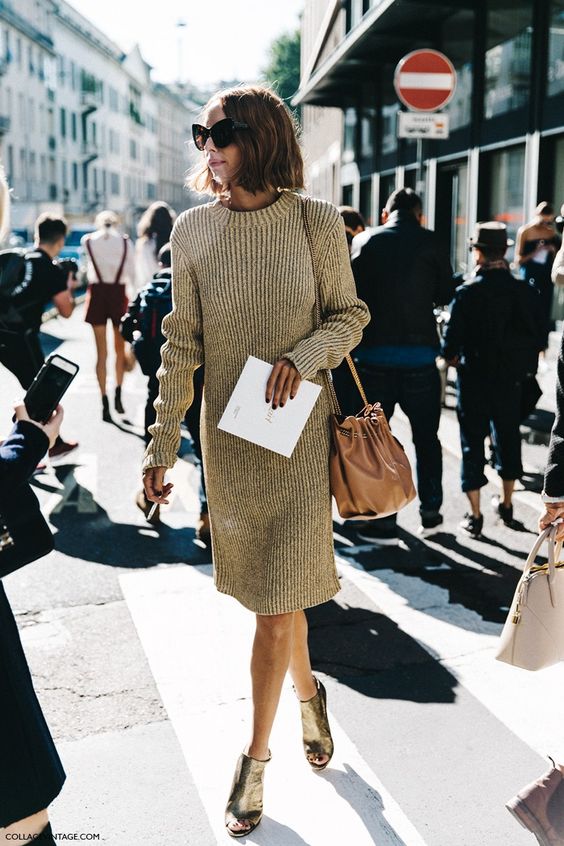 knitted sweater dress camel