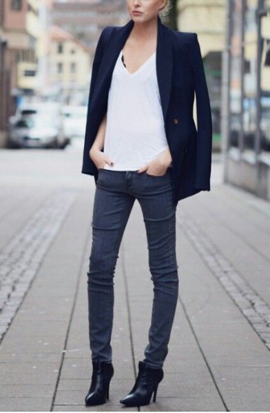 black blazer pointed toe ankle boots