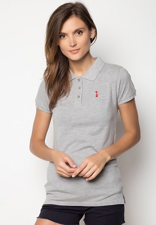 gray form fitting polo shorts