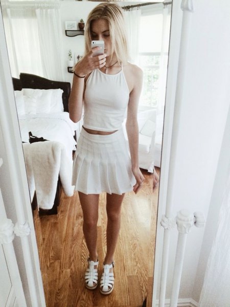 crop top mini skirt all white outfit