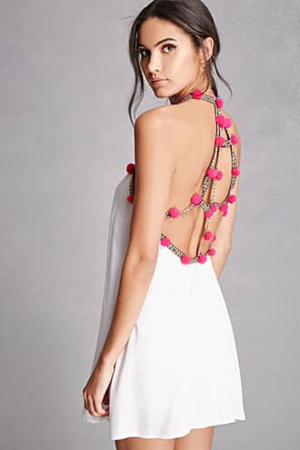white backless halter dress with heel sandals