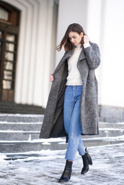 mom jeans gray wool coat