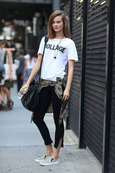 tucked white t-shirt cropped slim jeans