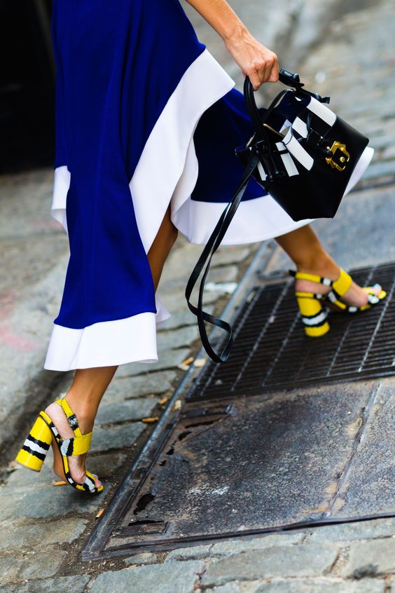 yellow blue outfit sandals