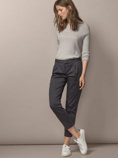 gray cropped chinos knitted sweater