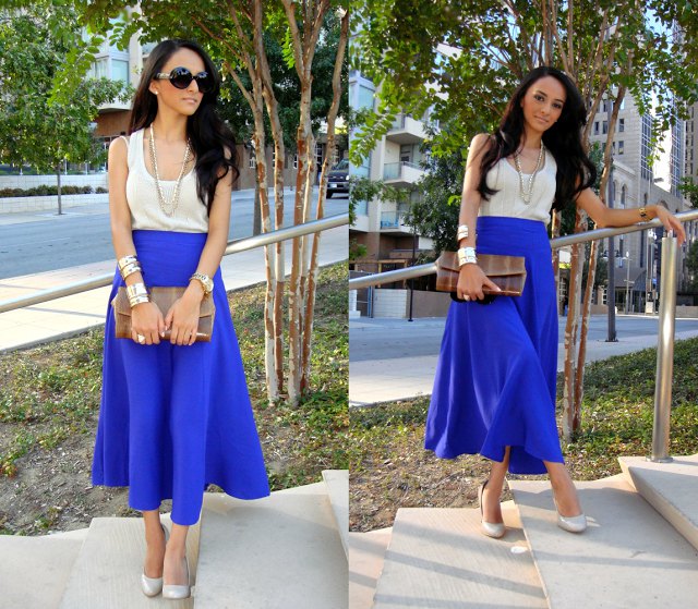high waist royal blue maxi skirt