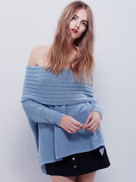 blue of shoulder sweater sleeves knitted sweater