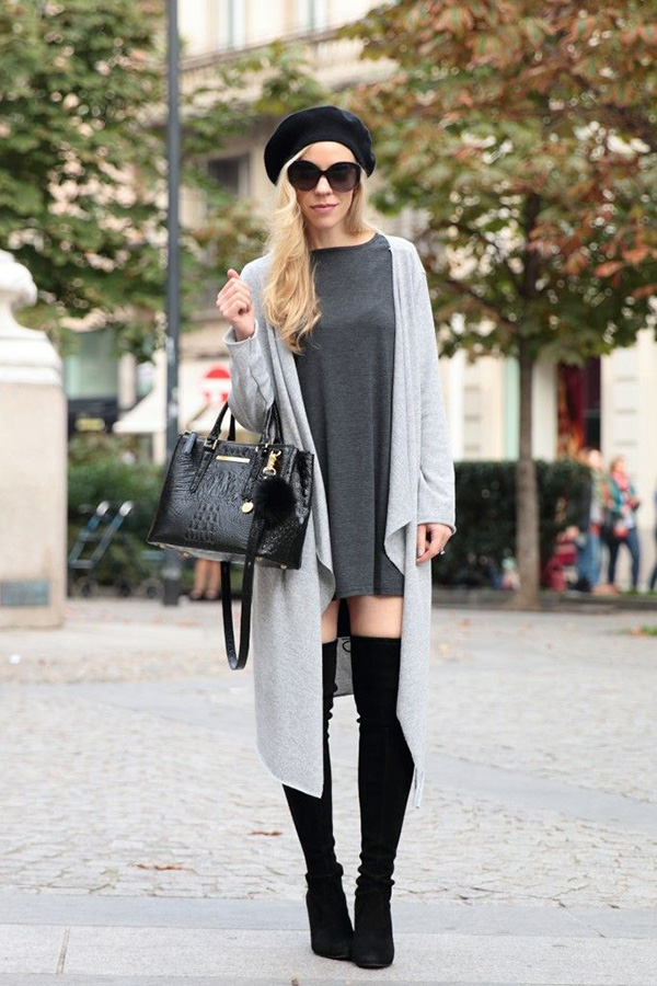 long cardigan sweater thigh high boots