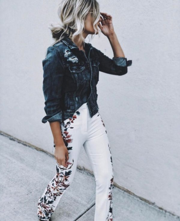 embroidered jeans white