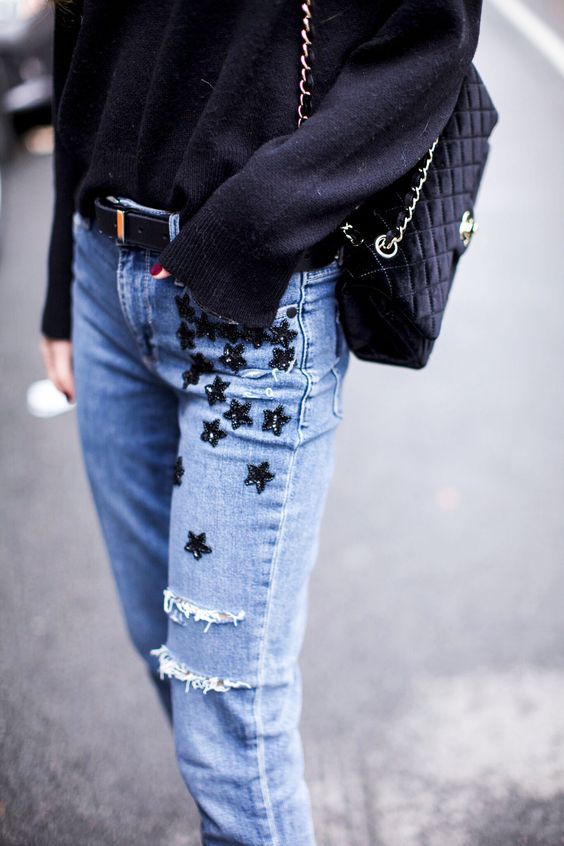 embroidered jeans blue stars