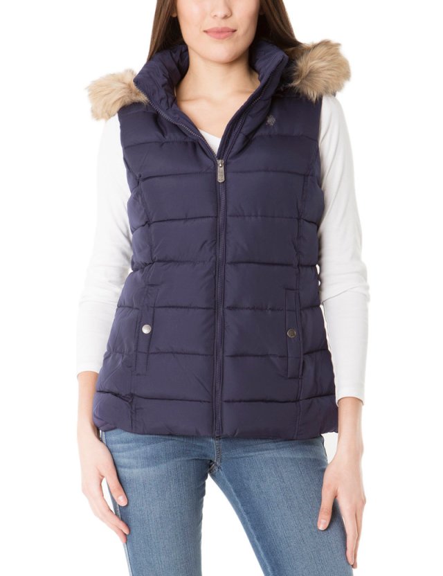 quilted vest with fur hood