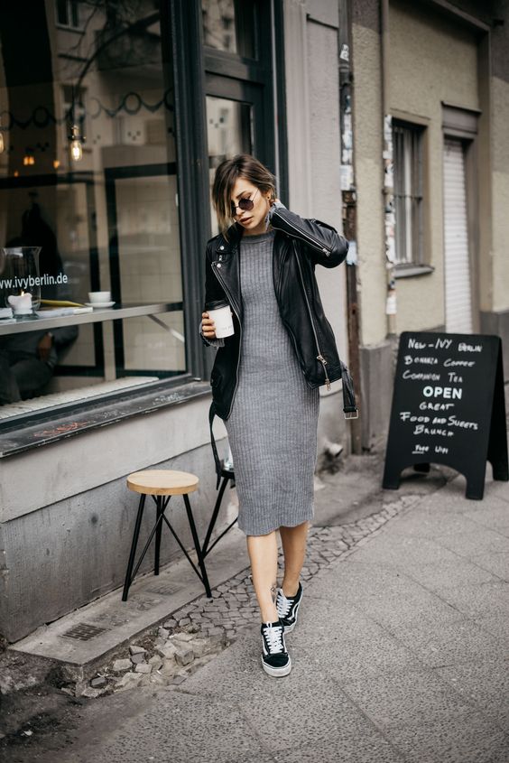 knitted dress black sneakers